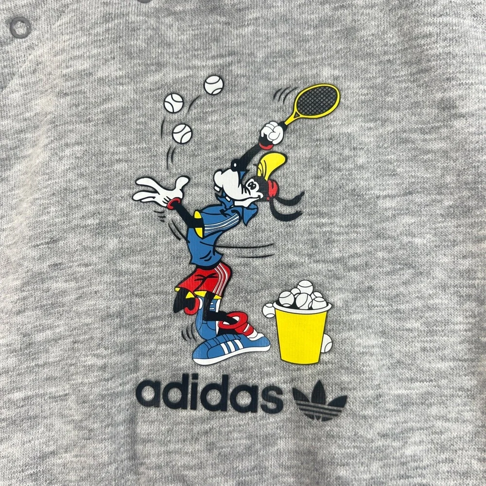 Adidas Hoodie Kids 12M Gray Red Disney Goofy Tennis Graphic Pullover Vintage NWT